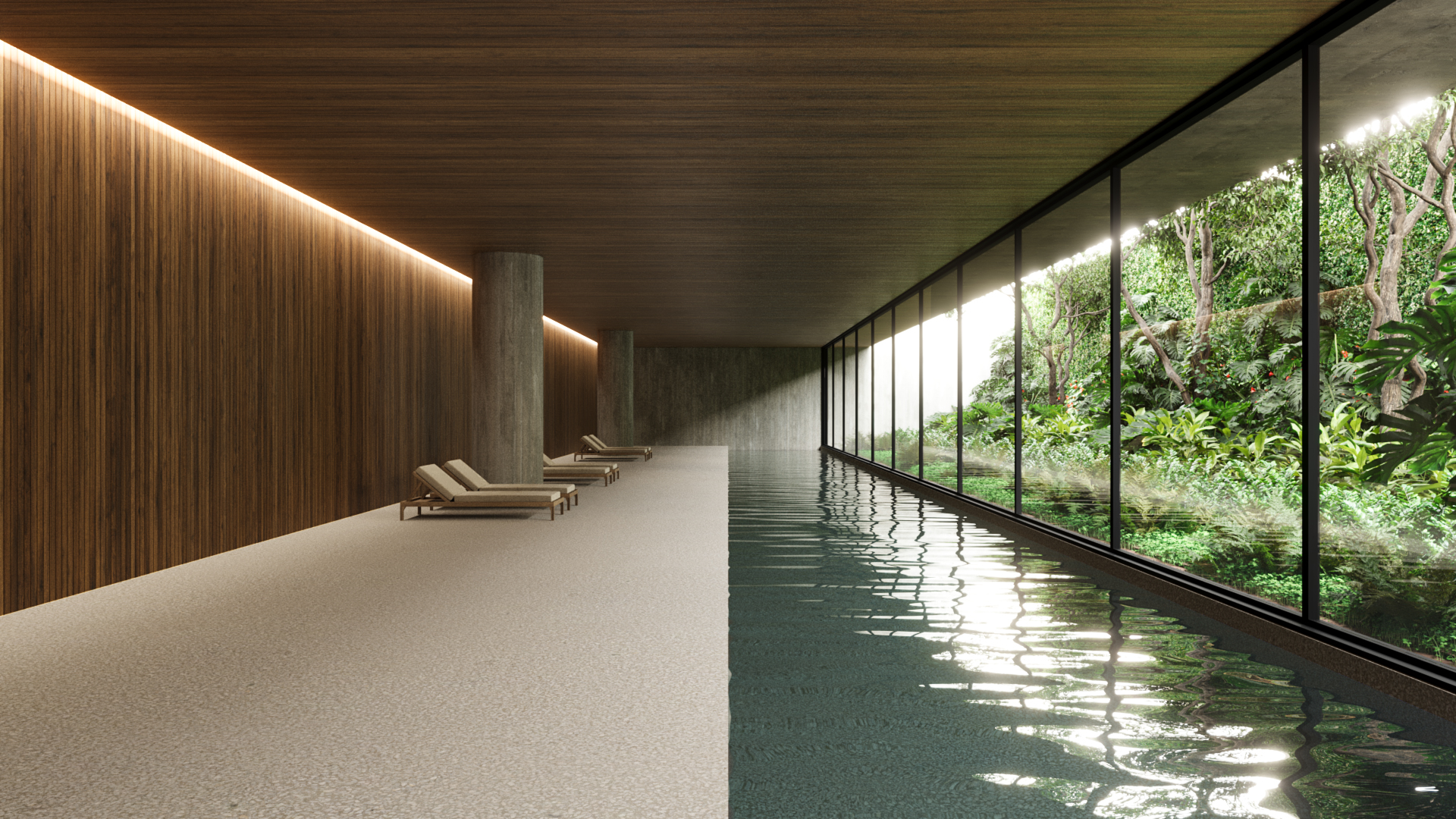 Indoor pool overlooking the garden