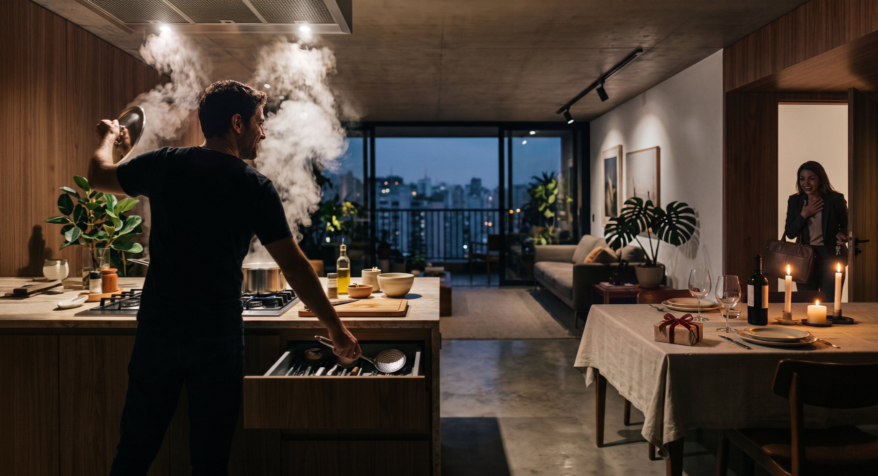 A kitchen designed as the setting for a story